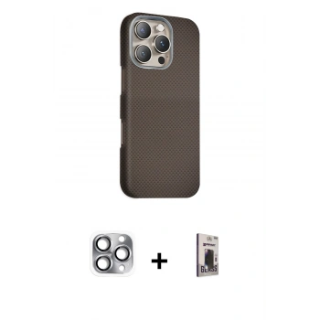 MARSİLYAN™- iPhone 16 Pro Max Kılıf Kozmos Klasik Prime - Siyah Bilvis Hayalet Cam Ekran Koruyucu + Pers Alüminyum Kamera Lens - GI