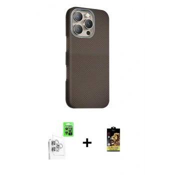 MARSİLYAN™- iPhone 16 Pro Max Kılıf Kozmos Klasik Prime - Siyah Buffer Cam Ekran Koruyucu + Raze Metal Kamera Lens - BZ