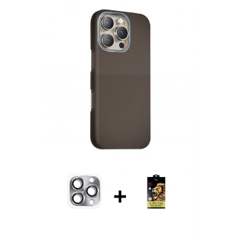 MARSİLYAN™- iPhone 16 Pro Max Kılıf Kozmos Klasik Prime - Siyah Buffer Cam Ekran Koruyucu + Pers Alüminyum Kamera Lens - GI