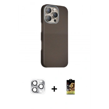 MARSİLYAN™- iPhone 16 Pro Max Kılıf Kozmos Klasik Prime - Siyah Buffer Cam Ekran Koruyucu + Pers Alüminyum Kamera Lens - GS