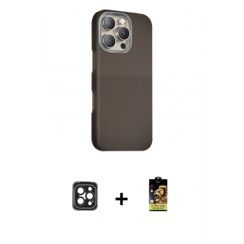 MARSİLYAN™- iPhone 16 Pro Max Kılıf Kozmos Klasik Prime - Siyah Buffer Cam Ekran Koruyucu + PVD Metal Kamera Lens - SH