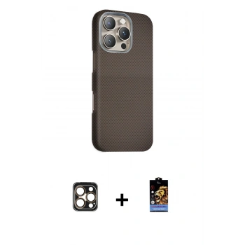 MARSİLYAN™- iPhone 16 Pro Max Kılıf Kozmos Klasik Prime - Siyah Buffer Hayalet Cam Ekran Koruyucu + PVD Metal Kamera Lens - GD