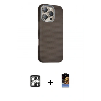 MARSİLYAN™- iPhone 16 Pro Max Kılıf Kozmos Klasik Prime - Siyah Buffer Hayalet Cam Ekran Koruyucu + PVD Metal Kamera Lens - GS