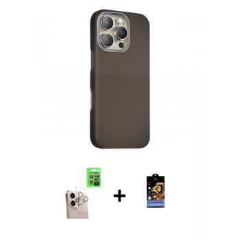 MARSİLYAN™- iPhone 16 Pro Max Kılıf Kozmos Klasik Prime - Siyah Buffer Hayalet Cam Ekran Koruyucu + Raze Metal Kamera Lens - NLGY
