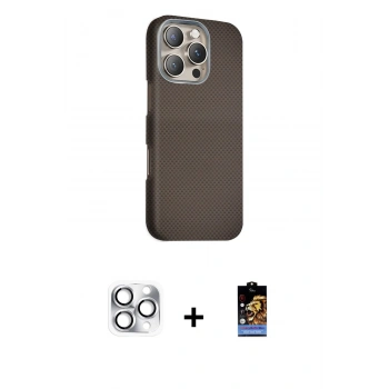 MARSİLYAN™- iPhone 16 Pro Max Kılıf Kozmos Klasik Prime - Siyah Buffer Hayalet Cam Ekran Koruyucu + Pers Alüminyum Kamera Lens - GS