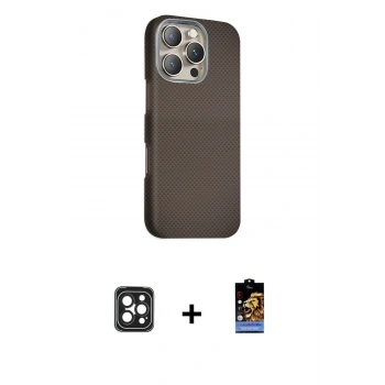 MARSİLYAN™- iPhone 16 Pro Max Kılıf Kozmos Klasik Prime - Siyah Buffer Hayalet Cam Ekran Koruyucu + PVD Metal Kamera Lens - SH