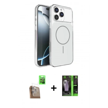 MARSİLYAN™- iPhone 16 Pro Max Kılıf Kutup Doku Serisi - Şeffaf 360 Full Body Arka Koruyucu + Raze Metal Kamera Lens - CLTM