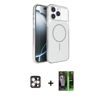 MARSİLYAN™- iPhone 16 Pro Max Kılıf Kutup Doku Serisi - Şeffaf 360 Full Body Arka Koruyucu + PVD Metal Kamera Lens - GD