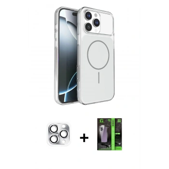 MARSİLYAN™- iPhone 16 Pro Max Kılıf Kutup Doku Serisi - Şeffaf 360 Full Body Arka Koruyucu + Pers Alüminyum Kamera Lens - GS