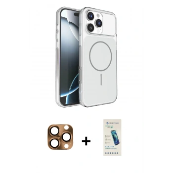 MARSİLYAN™- iPhone 16 Pro Max Kılıf Kutup Doku Serisi - Şeffaf Pasifik Cam Ekran Koruyucu + Pers Alüminyum Kamera Lens - CLTM