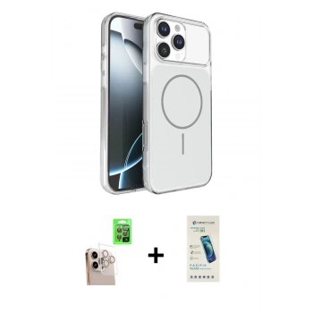MARSİLYAN™- iPhone 16 Pro Max Kılıf Kutup Doku Serisi - Şeffaf Pasifik Cam Ekran Koruyucu + Raze Metal Kamera Lens - NLGY