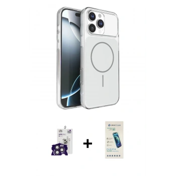 MARSİLYAN™- iPhone 16 Pro Max Kılıf Kutup Doku Serisi - Şeffaf Pasifik Cam Ekran Koruyucu + Bilvis Titan Kamera Lens - TMGI