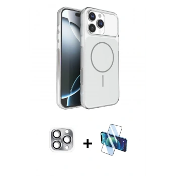 MARSİLYAN™- iPhone 16 Pro Max Kılıf Kutup Doku Serisi - Siyah 3D Antistatik Cam Ekran Koruyucu + Pers Alüminyum Kamera Lens - GI