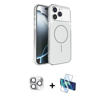 MARSİLYAN™- iPhone 16 Pro Max Kılıf Kutup Doku Serisi - Siyah 3D Antistatik Cam Ekran Koruyucu + Pers Alüminyum Kamera Lens - GS