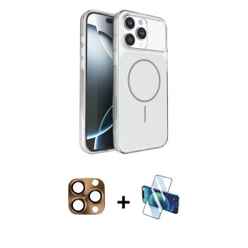 MARSİLYAN™- iPhone 16 Pro Max Kılıf Kutup Doku Serisi - Siyah 3D Antistatik Cam Ekran Koruyucu + Pers Alüminyum Kamera Lens - CLTM