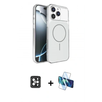 MARSİLYAN™- iPhone 16 Pro Max Kılıf Kutup Doku Serisi - Siyah 3D Antistatik Cam Ekran Koruyucu + PVD Metal Kamera Lens - SH