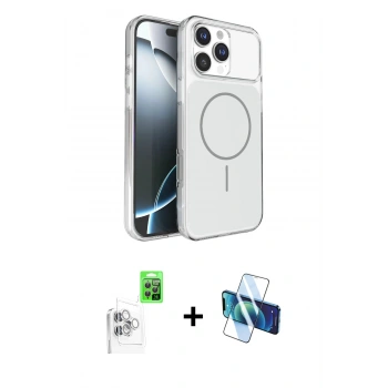 MARSİLYAN™- iPhone 16 Pro Max Kılıf Kutup Doku Serisi - Siyah 3D Antistatik Cam Ekran Koruyucu + Raze Metal Kamera Lens - BZ