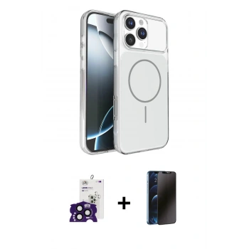 MARSİLYAN™- iPhone 16 Pro Max Kılıf Kutup Doku Serisi - Siyah 3D Antistatik Hayalet Cam Ekran Koruyucu + Bilvis Titan Kamera Lens - SH