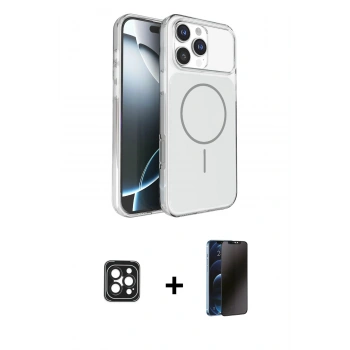 MARSİLYAN™- iPhone 16 Pro Max Kılıf Kutup Doku Serisi - Siyah 3D Antistatik Hayalet Cam Ekran Koruyucu + PVD Metal Kamera Lens - SH