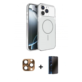 MARSİLYAN™- iPhone 16 Pro Max Kılıf Kutup Doku Serisi - Siyah 3D Antistatik Hayalet Cam Ekran Koruyucu + Pers Alüminyum Kamera Lens - CLTM