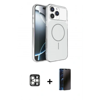 MARSİLYAN™- iPhone 16 Pro Max Kılıf Kutup Doku Serisi - Siyah 3D Antistatik Hayalet Cam Ekran Koruyucu + PVD Metal Kamera Lens - GS