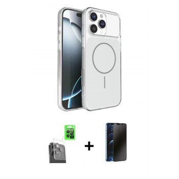 MARSİLYAN™- iPhone 16 Pro Max Kılıf Kutup Doku Serisi - Siyah 3D Antistatik Hayalet Cam Ekran Koruyucu + Raze Metal Kamera Lens - SH