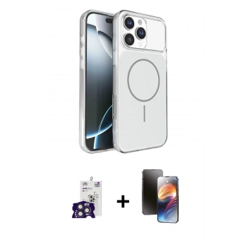 MARSİLYAN™- iPhone 16 Pro Max Kılıf Kutup Doku Serisi - Siyah 3D Antistatik Mat Seramik Nano Ekran Koruyucu + Bilvis Titan Kamera Lens - TMGI