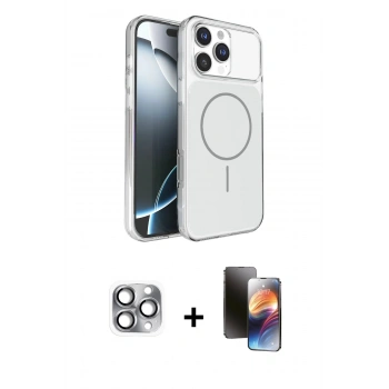 MARSİLYAN™- iPhone 16 Pro Max Kılıf Kutup Doku Serisi - Siyah 3D Antistatik Mat Seramik Nano Ekran Koruyucu + Pers Alüminyum Kamera Lens - GI