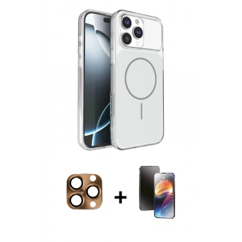MARSİLYAN™- iPhone 16 Pro Max Kılıf Kutup Doku Serisi - Siyah 3D Antistatik Mat Seramik Nano Ekran Koruyucu + Pers Alüminyum Kamera Lens - CLTM