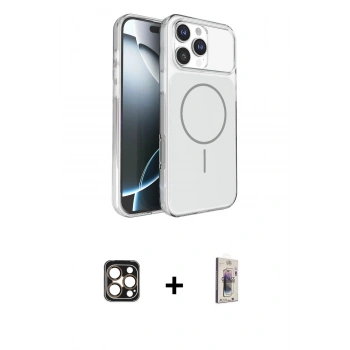 MARSİLYAN™- iPhone 16 Pro Max Kılıf Kutup Doku Serisi - Siyah Bilvis 3D Cam Ekran Koruyucu + PVD Metal Kamera Lens - GD