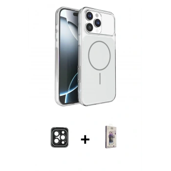 MARSİLYAN™- iPhone 16 Pro Max Kılıf Kutup Doku Serisi - Siyah Bilvis 3D Cam Ekran Koruyucu + PVD Metal Kamera Lens - SH