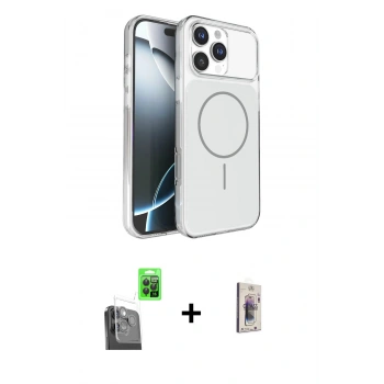 MARSİLYAN™- iPhone 16 Pro Max Kılıf Kutup Doku Serisi - Siyah Bilvis 3D Cam Ekran Koruyucu + Raze Metal Kamera Lens - SH