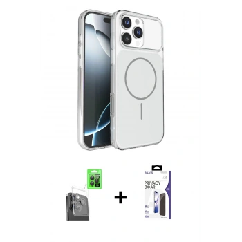 MARSİLYAN™- iPhone 16 Pro Max Kılıf Kutup Doku Serisi - Siyah Bilvis 3X AR Hayalet Cam Ekran Koruyucu + Raze Metal Kamera Lens - SH