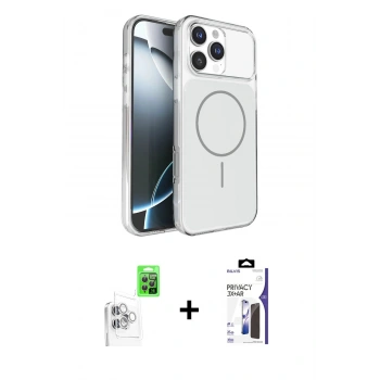 MARSİLYAN™- iPhone 16 Pro Max Kılıf Kutup Doku Serisi - Siyah Bilvis 3X AR Hayalet Cam Ekran Koruyucu + Raze Metal Kamera Lens - BZ