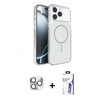 MARSİLYAN™- iPhone 16 Pro Max Kılıf Kutup Doku Serisi - Siyah Bilvis 3X AR HD Cam Ekran Koruyucu + Pers Alüminyum Kamera Lens - GS