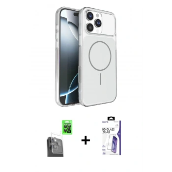 MARSİLYAN™- iPhone 16 Pro Max Kılıf Kutup Doku Serisi - Siyah Bilvis 3X AR HD Cam Ekran Koruyucu + Raze Metal Kamera Lens - SH