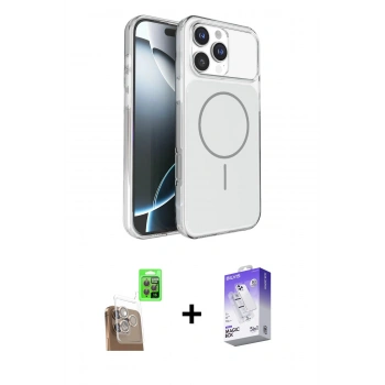 MARSİLYAN™- iPhone 16 Pro Max Kılıf Kutup Doku Serisi - Siyah Bilvis 5in1 3D Magic Cam Ekran Koruyucu + Raze Metal Kamera Lens - CLTM