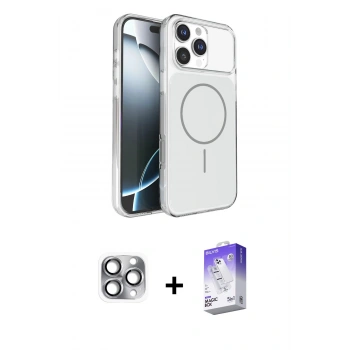 MARSİLYAN™- iPhone 16 Pro Max Kılıf Kutup Doku Serisi - Siyah Bilvis 5in1 3D Magic Cam Ekran Koruyucu + Pers Alüminyum Kamera Lens - GI