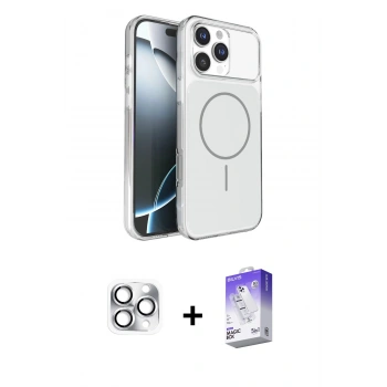MARSİLYAN™- iPhone 16 Pro Max Kılıf Kutup Doku Serisi - Siyah Bilvis 5in1 3D Magic Cam Ekran Koruyucu + Pers Alüminyum Kamera Lens - GS
