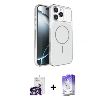 MARSİLYAN™- iPhone 16 Pro Max Kılıf Kutup Doku Serisi - Siyah Bilvis 5in1 3D Magic Cam Ekran Koruyucu + Bilvis Titan Kamera Lens - GS