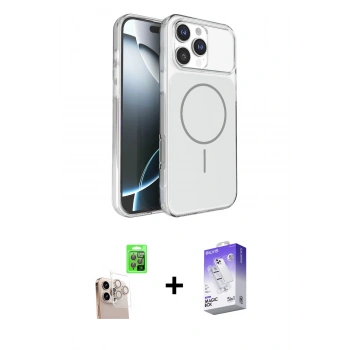 MARSİLYAN™- iPhone 16 Pro Max Kılıf Kutup Doku Serisi - Siyah Bilvis 5in1 3D Magic Cam Ekran Koruyucu + Raze Metal Kamera Lens - NLGY
