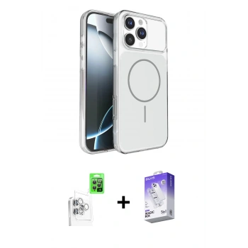 MARSİLYAN™- iPhone 16 Pro Max Kılıf Kutup Doku Serisi - Siyah Bilvis 5in1 3D Magic Cam Ekran Koruyucu + Raze Metal Kamera Lens - BZ