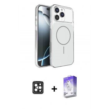 MARSİLYAN™- iPhone 16 Pro Max Kılıf Kutup Doku Serisi - Siyah Bilvis 5in1 3D Magic Cam Ekran Koruyucu + PVD Metal Kamera Lens - SH