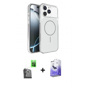 MARSİLYAN™- iPhone 16 Pro Max Kılıf Kutup Doku Serisi - Siyah Bilvis 5in1 5D Magic Hayalet Cam Ekran Koruyucu + Raze Metal Kamera Lens - SH