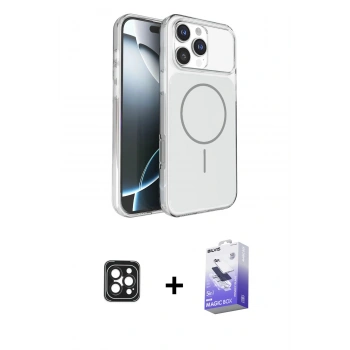 MARSİLYAN™- iPhone 16 Pro Max Kılıf Kutup Doku Serisi - Siyah Bilvis 5in1 5D Magic Hayalet Cam Ekran Koruyucu + PVD Metal Kamera Lens - SH