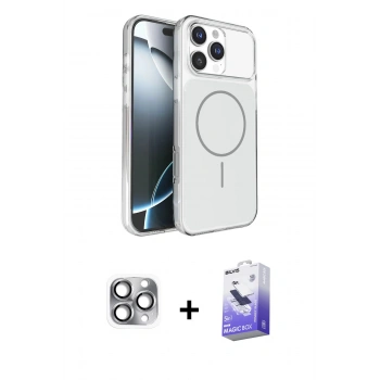 MARSİLYAN™- iPhone 16 Pro Max Kılıf Kutup Doku Serisi - Siyah Bilvis 5in1 5D Magic Hayalet Cam Ekran Koruyucu + Pers Alüminyum Kamera Lens - GI