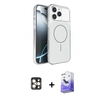 MARSİLYAN™- iPhone 16 Pro Max Kılıf Kutup Doku Serisi - Siyah Bilvis 5in1 5D Magic Hayalet Cam Ekran Koruyucu + PVD Metal Kamera Lens - GD