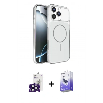 MARSİLYAN™- iPhone 16 Pro Max Kılıf Kutup Doku Serisi - Siyah Bilvis 5in1 5D Magic Hayalet Cam Ekran Koruyucu + Bilvis Titan Kamera Lens - SH