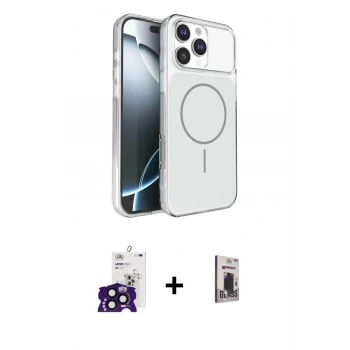 MARSİLYAN™- iPhone 16 Pro Max Kılıf Kutup Doku Serisi - Siyah Bilvis Hayalet Cam Ekran Koruyucu + Bilvis Titan Kamera Lens - SH