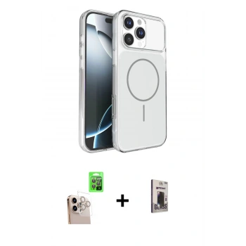 MARSİLYAN™- iPhone 16 Pro Max Kılıf Kutup Doku Serisi - Siyah Bilvis Hayalet Cam Ekran Koruyucu + Raze Metal Kamera Lens - NLGY